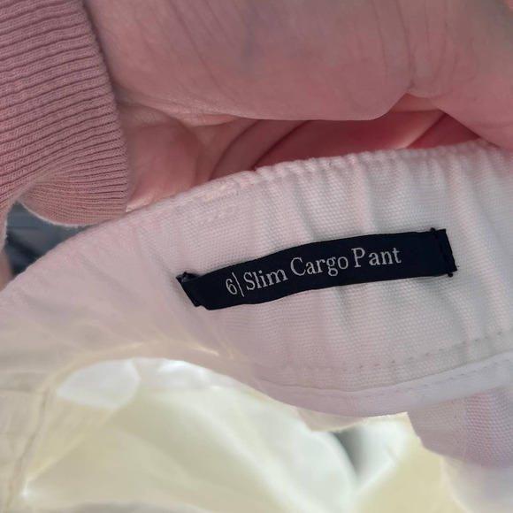 Talbots Slim Cargo White 6 Elastic Back Tapered Leg Cotton Lyocell Utility - Picture 2 of 8